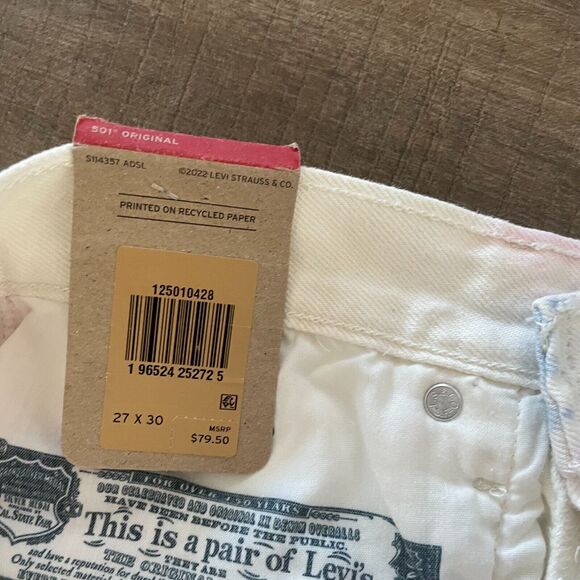 NWT Levi's 501 Jeans Denim Y2K Women Size 27x30 White Tie Dye Denim‎ Button Fly - Picture 11 of 16